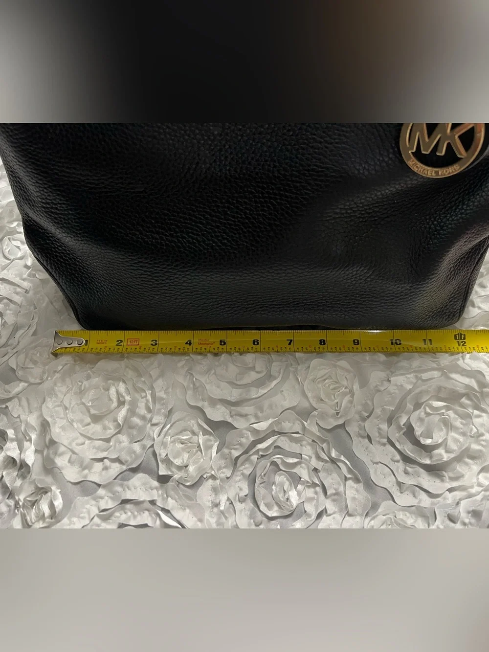 Michael Kors Black Pebbled Leather Shoulder Bag with Gold Hardware